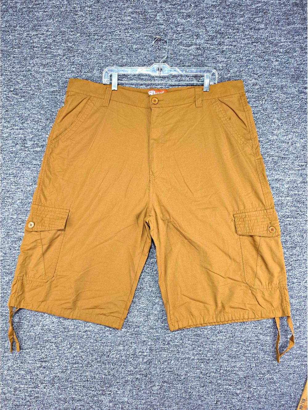 RB Iron-Blue Utility Cargo Shorts Men Cotton Canvas Flat Front Pockets Brown